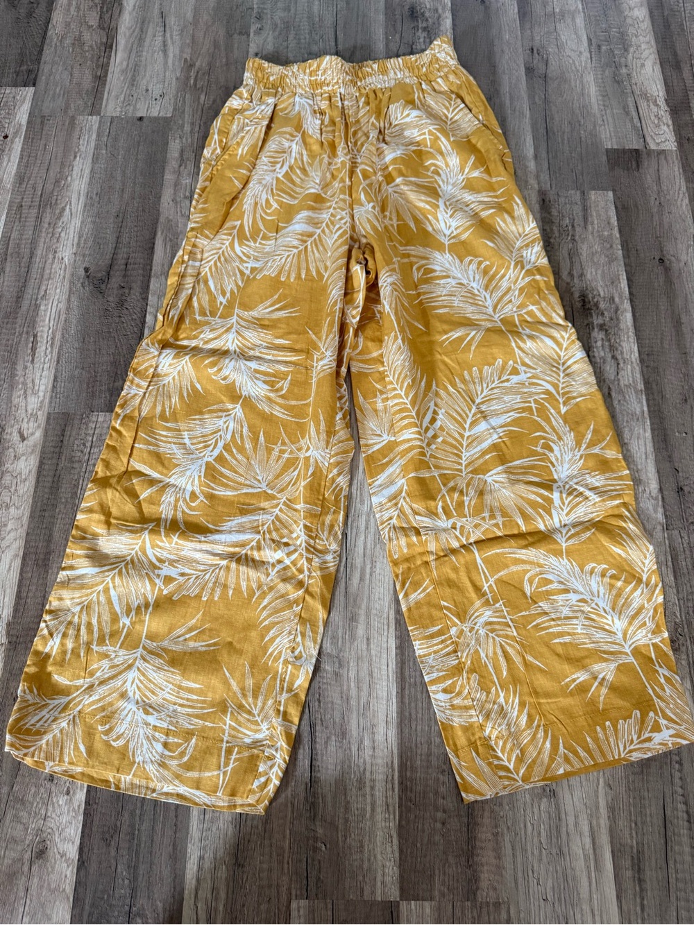 Linen blend Wide-Leg Palm Print Pants - Mustard